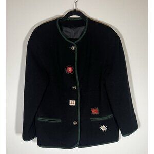 Vintage 90s Salzburger Loden Look black wool car jacket embroidered 38(M) preppy